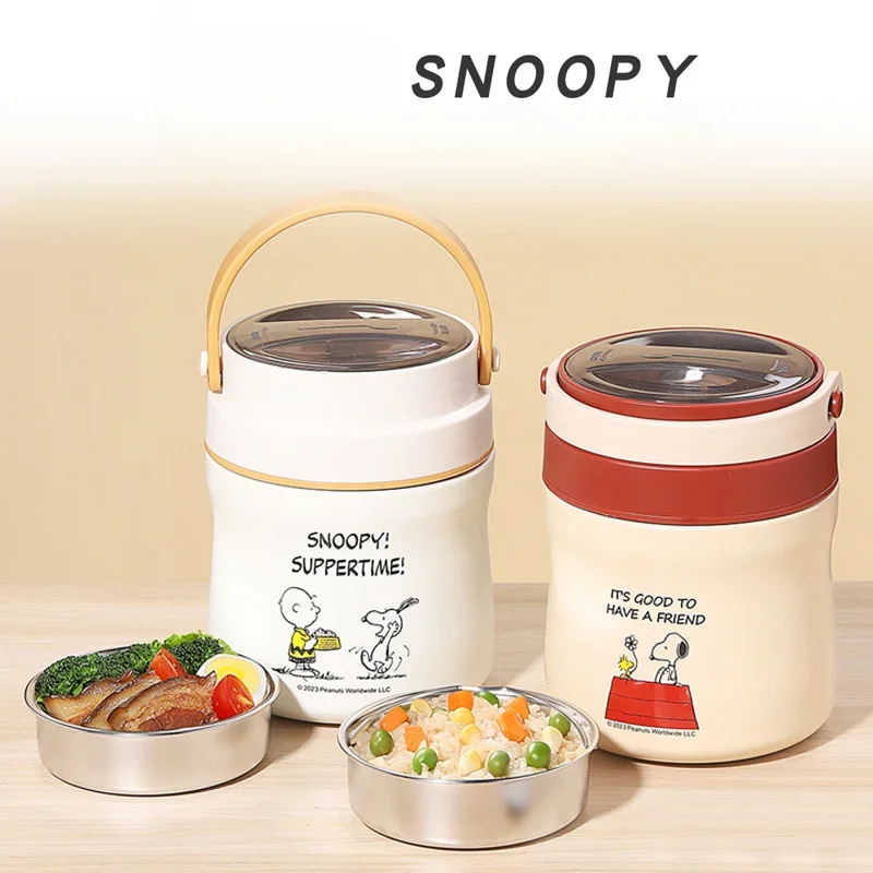 

Anime Snoopy Picnic Box Double-layer 304 Stainless Steel Insulated Lunch Box Student School Lunch Box Birthday Gift