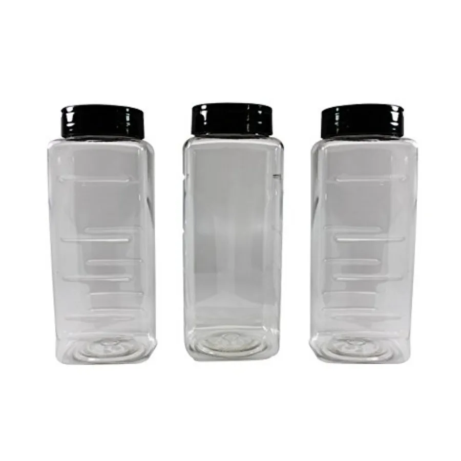 

3-Pack Large Plastic Spice Jars Herb Container Bottles with Sifter Shaker Spoon Caps 33 ounce Empty BPA Free Made In USA