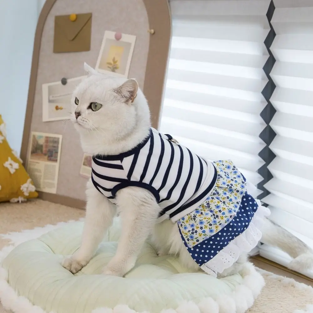 

Pet Chest Strap Cute Striped Dog Dress Soft Thin Design Pet Princess Lace Skirt Breathable Cat Vest Harness Spring
