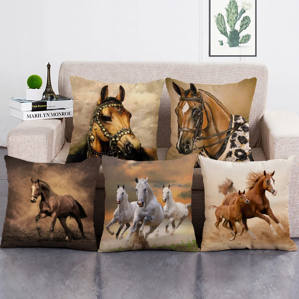 

Running Horses Print Cushion Cover Tropical Style Decorative Throw Pillow Covers 45x45cm Pillowcase for Home Decor