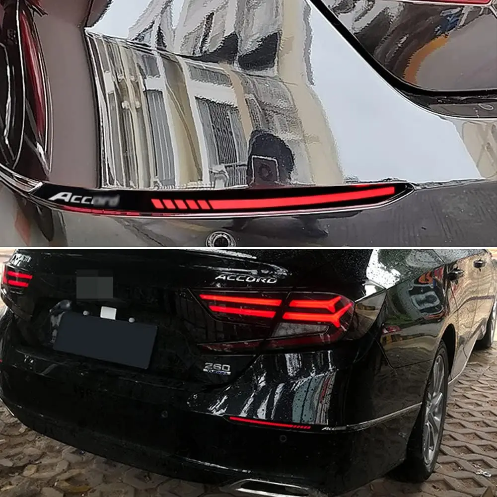 LED Reflector Rear Bumper Tail Light for Honda Accord 2018 2019 2020 Brake Lamp w/ Dynamic Turn Signal Alphabet Style Smoke Lens