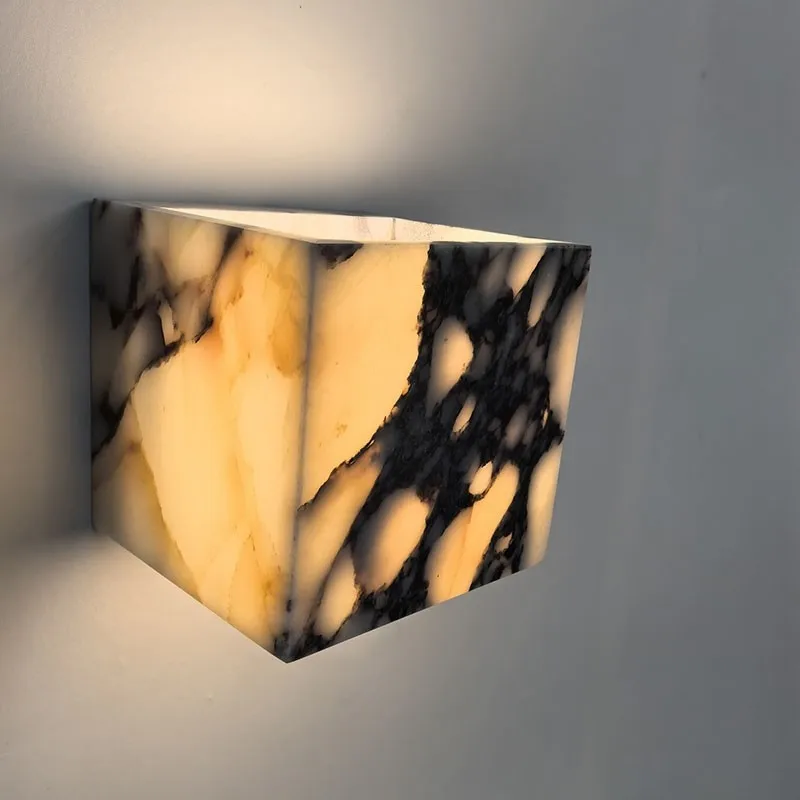 Natural Marble Stone Cube COB Step Stair Wall Light  Wall Lamp Bedroom Living Room  Indoor Home Decorative Fixture Bedside Light