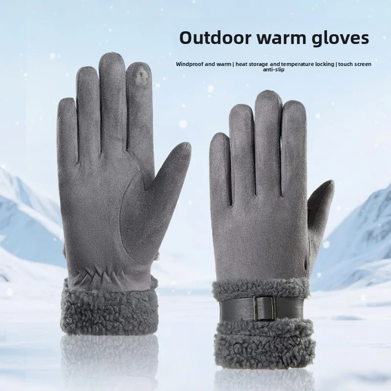 Warm Gloves Women's Autumn and Winter Velvet Thickened Windproof and Cold-proof Touch Screen Outdoor Sports Cycling Gloves