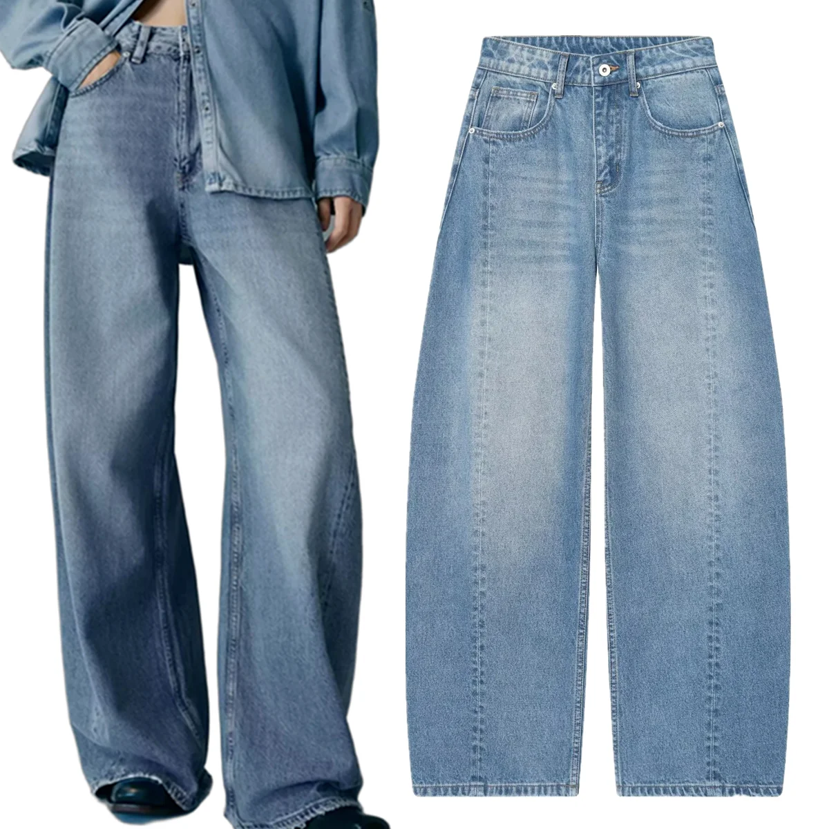 Maxdutti Women's Denim Pants Woman Clothes Vintage Mom Jeans Loose Wide Leg Jeans Minimalist Cotton High Waisted Women's jeans