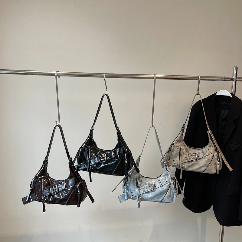 Rivet Design Half Moon Shoulder Bag 2025 New Punk Style Motorcycle Bag Vintage Pu Leather Underarm Crossbody Handbag And Purse #5