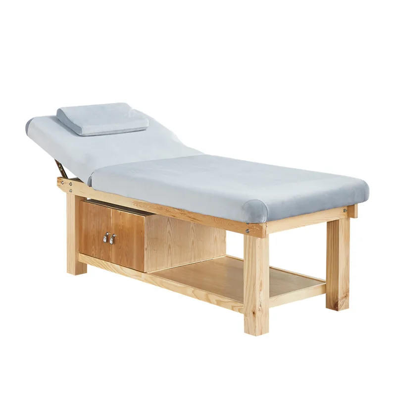 

Solid wood simple beauty bed with chest hole SPA club massage treatment bed