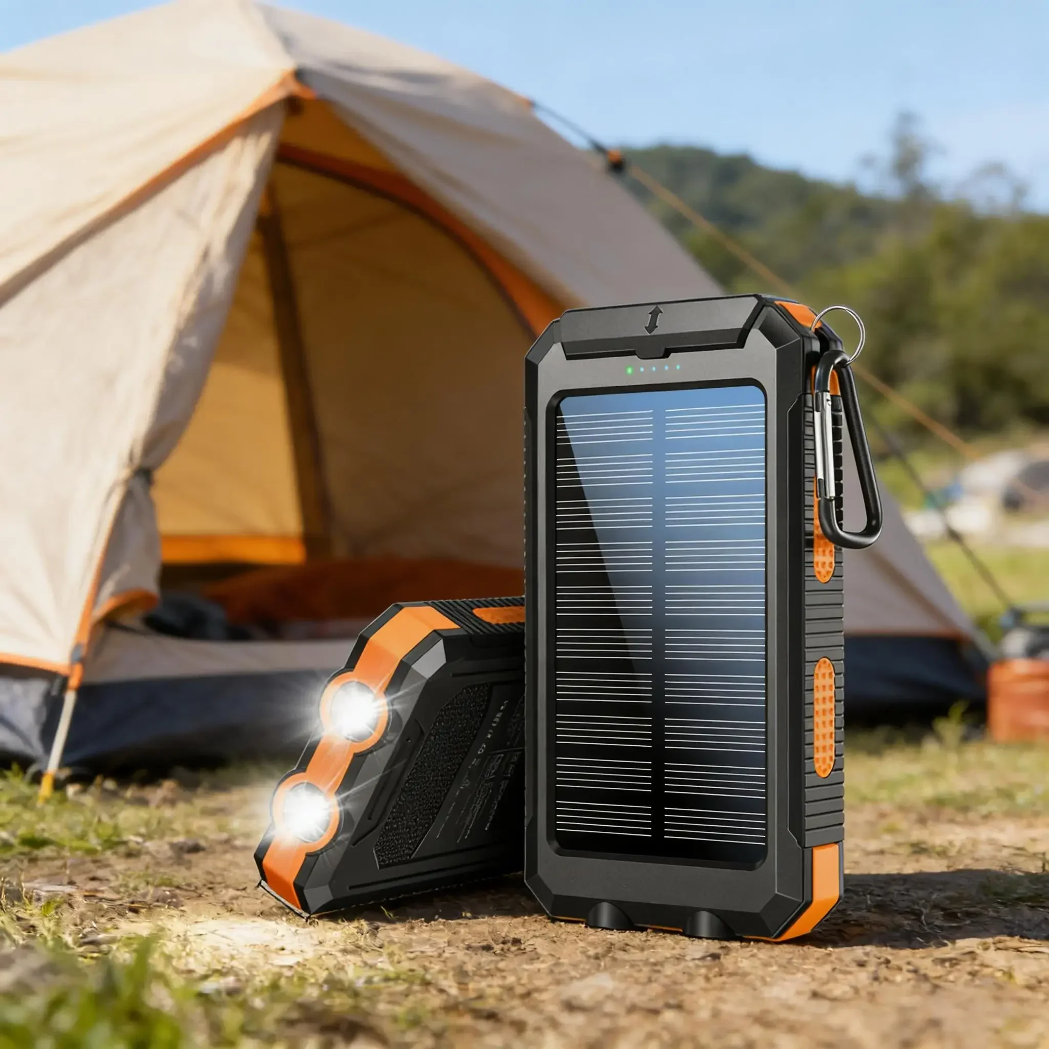 10000mAh Emergency Solar Power Bank Compass LED Light Portable for Camping Hiking