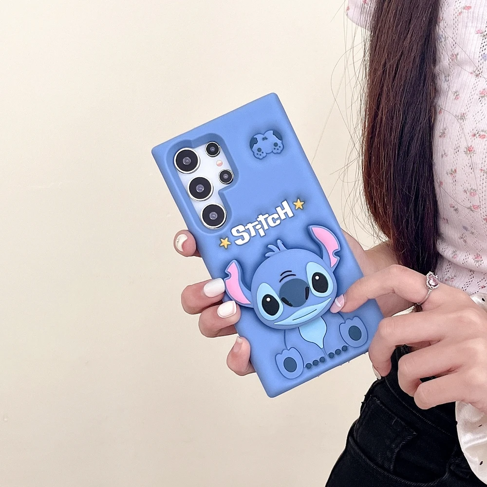 For Samsung S23 FE S24 Ultra S20 S21 S22 Plus A54 5G 3D Cartoon Stitch Grip Tok Stand Holder Silicone Phone Case - náhled 2