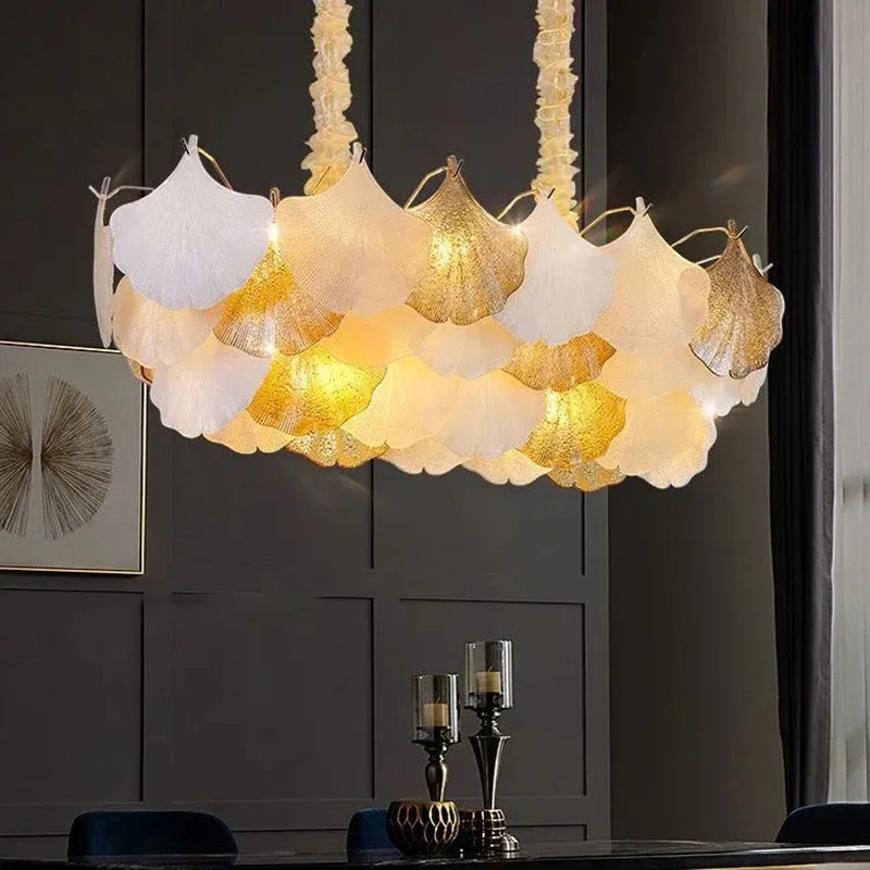 Living Room Chandelier Creative Luxury Hall Hanging Lamp Post-modern Restaurant Bar Lighting Designer Ginkgo Leaf Indoor Decor