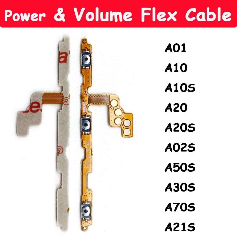 Power Switch on/off Button, Volume Control Key Button, Flex Cable for Samsung A10S, A20S, A02S, A21S, A30S, A50S, A70S, 50Pcs