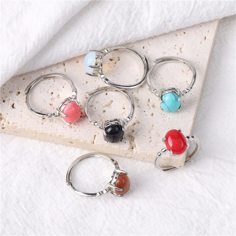 Fashion Natural Stone Ring Female Engagement Agates Beads Opal Rings Adjustable Finger Rings For Women Bridal Accessories Party