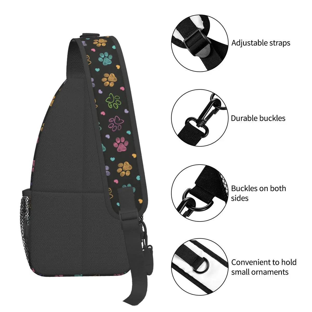 Mochila cruzada colorida con estampado de garabatos para el pecho, bolso de hombro para perro y gato, mochila de día para senderismo y ciclismo al aire libre