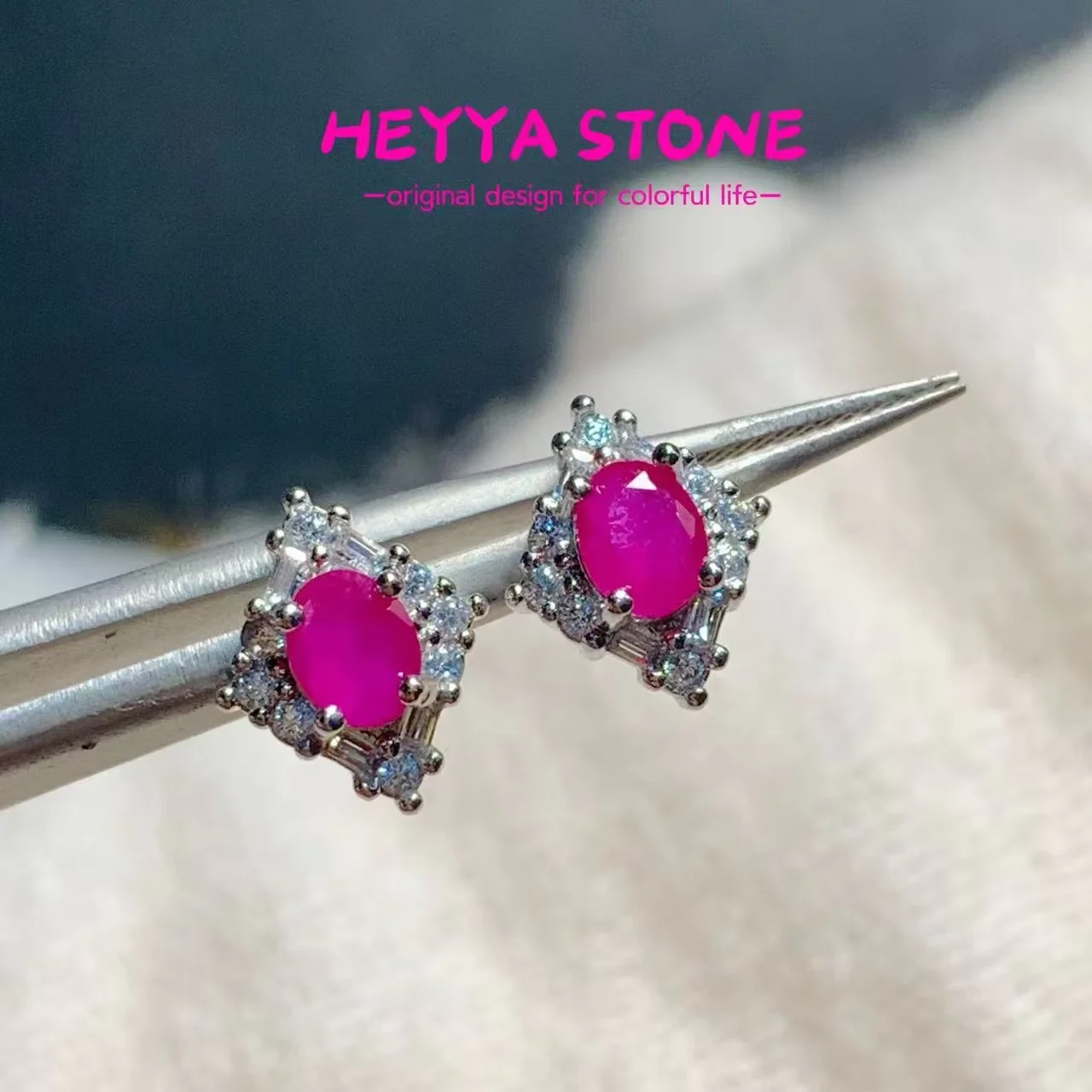 

Natural Ruby STUD Earrings For Women Jewelry Gift Simple CUTE Earring Fine Jewelry