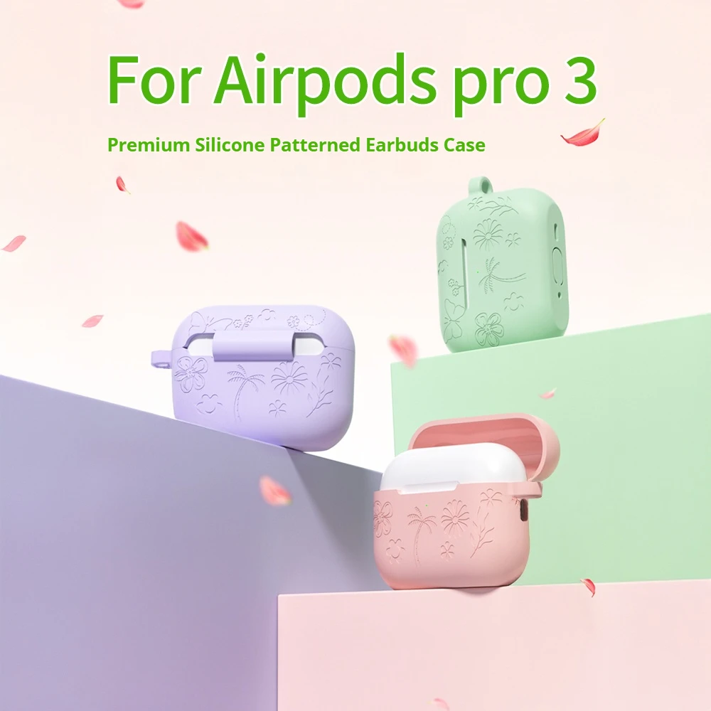 

Cute Flower Engraved Protective Case For AirPods Pro 3 Soft Silicone Full Cover Anti-scratch Shockproof Case For AirPods Pro 3