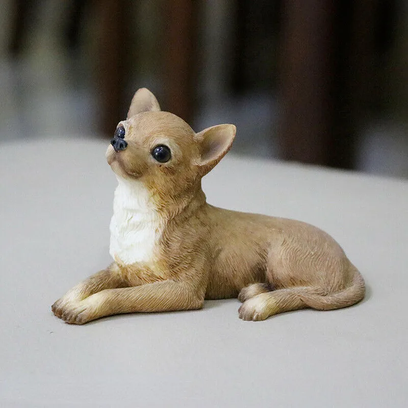 Simulación Mini encantador perro Chihuahua estatuilla de resina estatua Mini juguete para mascotas