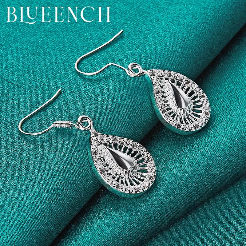 Blueench 925 Sterling Silver Waterdrop Cutout Earrings for Ladies Engagement Wedding Party Fashion Personality Jewelry