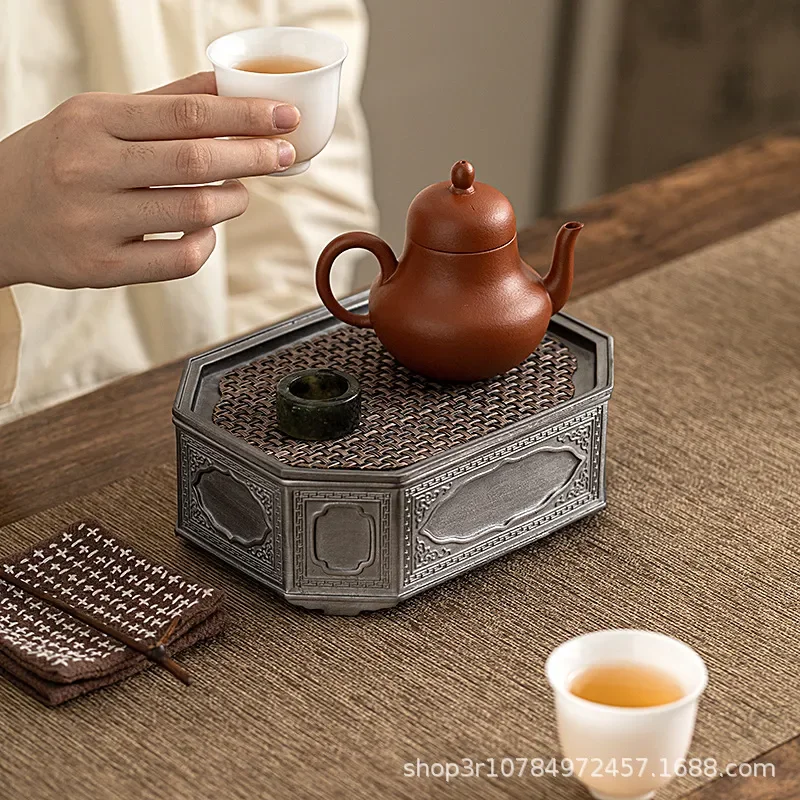 Vintage Tin Tea Tray Small Water Storage Dry Brewing Plate Household Zen Style Tea Boat Portable Teaware Accessory for Kung