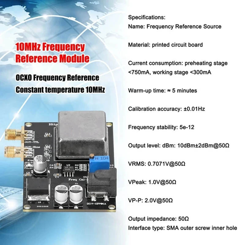 Konstante Temperatur 10 MHz OCXO Frequenzreferenzquelle Sinuswelle Rechteckwellenfrequenz Trimmen Referenzmodul