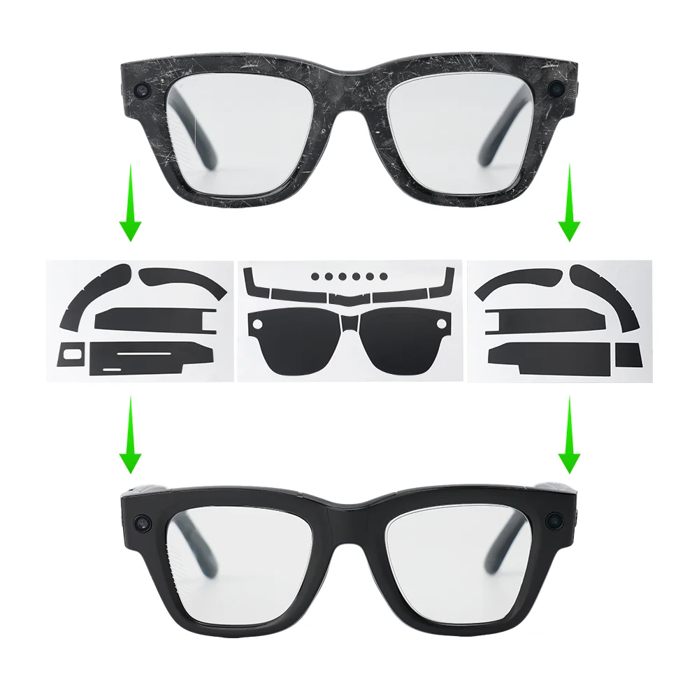 HiBloks Protector Cover For Ray-Ban Meta Display 48-23 Standard Smart Glasses Frame Temples Matte Black Stickers Accessories