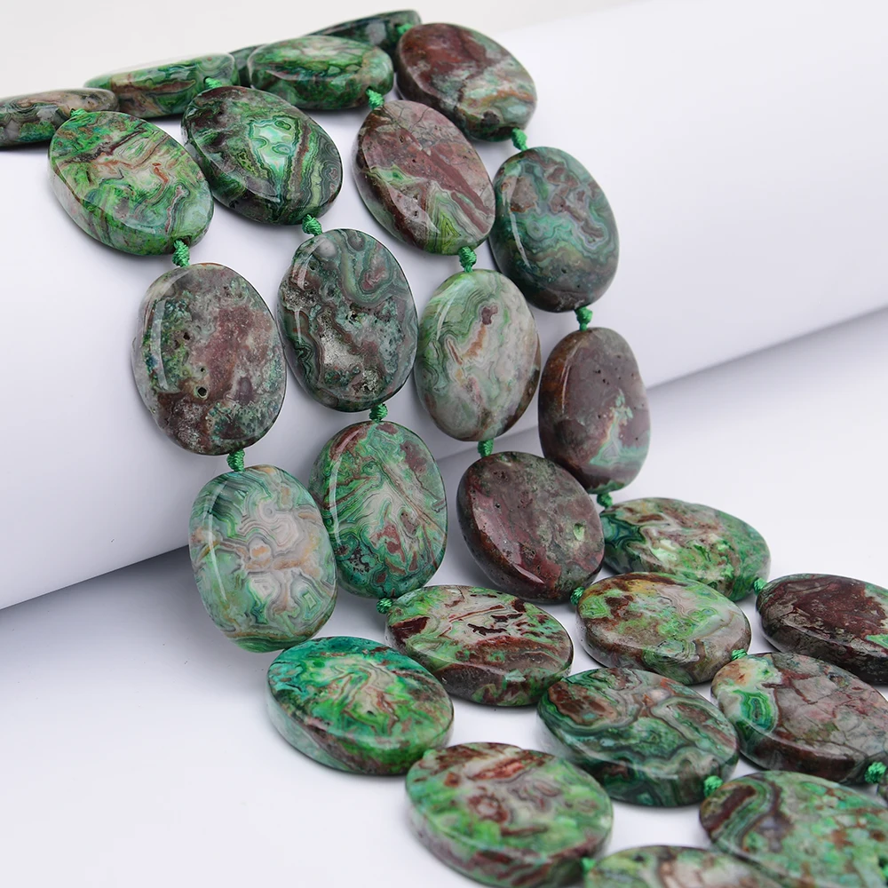 

APDGG Large Size 40mm Natural Mix Green Mexican Crazy Lace Agate Oval Chunky Loose Pendant Beads 15.5'' Strand Jewelry DIY