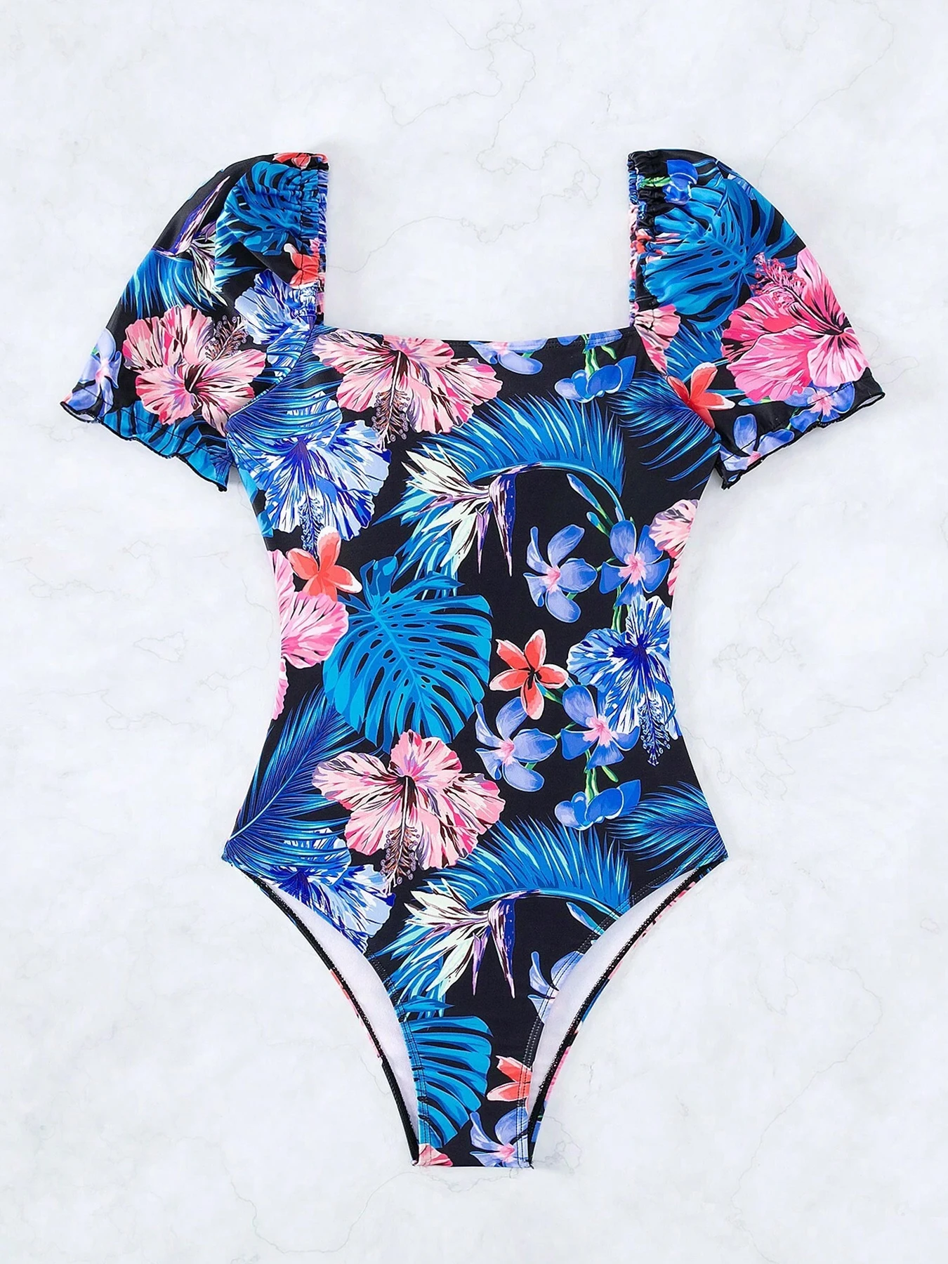 2025 New Short Sleeve Print One Piece Swimsuit For Women Backless Bandage Swimwear Female Bodysuit Bathing Suit Summer Beachwear