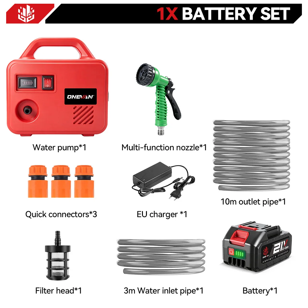 ONEVAN 260 W Elektrische Wasserpumpe 150 M Akku Bewässerung Maschine Wiederaufladbare Garten Bewässerung Werkzeuge Für Makita 18 V Batterie pin
