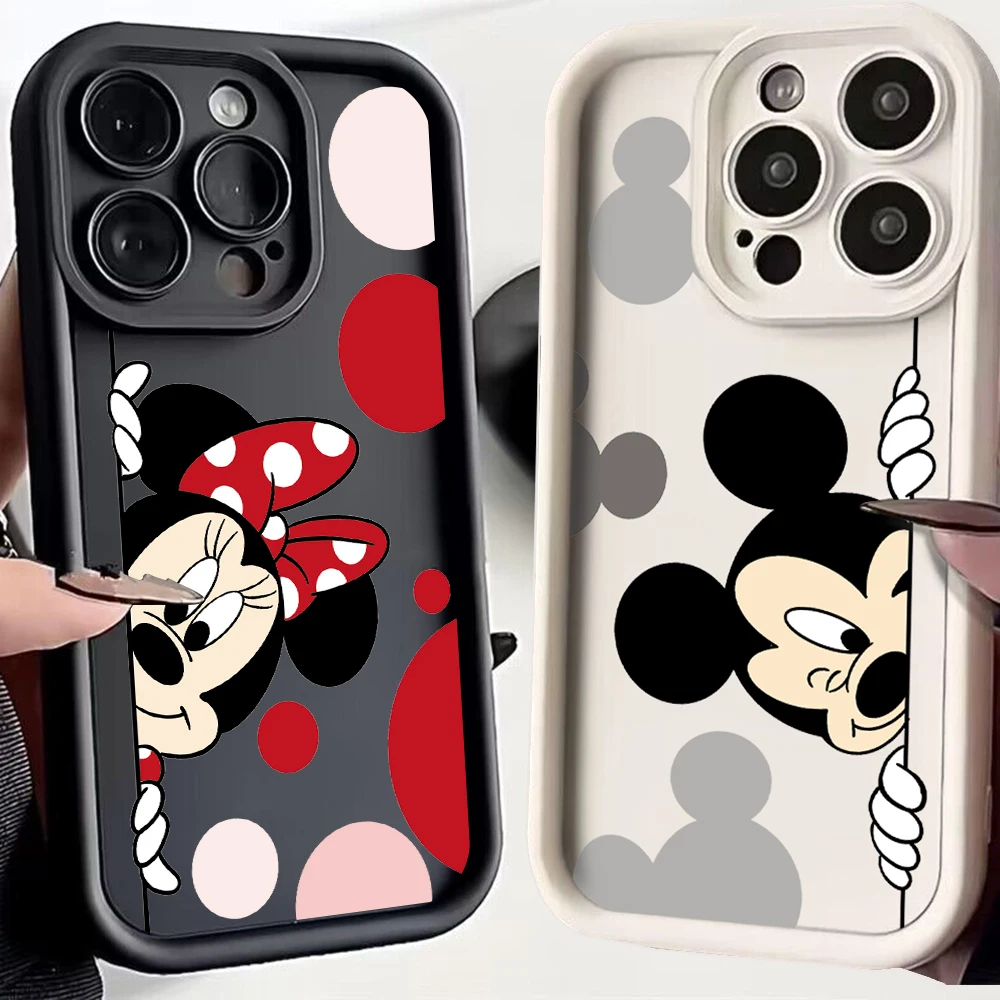 Fashion Disney Mickey Minnie Mouse Phone Case for IPhone 16 15 14 13 12 11 Pro Max Mini Plus Soft TPU Back Cover With Hand Strap