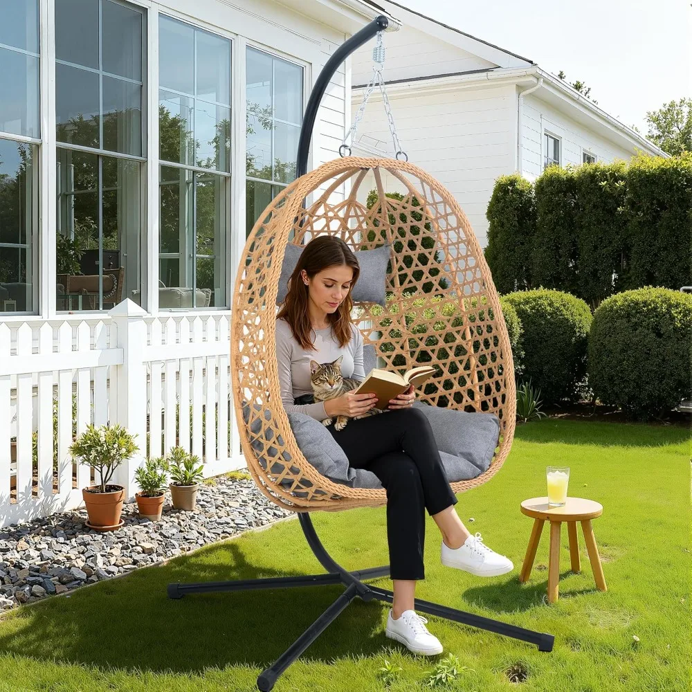 

Hanging Egg Chair with Cushions, Comfortable Rattan Swing Chair with Stand for Patio, Garden, or Balcony, Customized