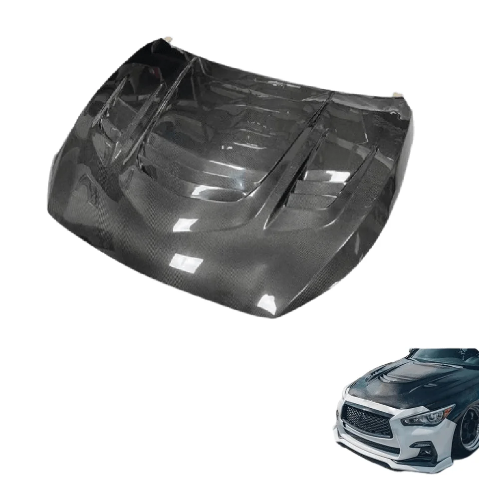 

Front Carbon Fiber Engine Hoods Upgrade for Infinit-i Q50 2014 2015 2016 2017 2018 Engine Bonnet Original Mold Auto Body System