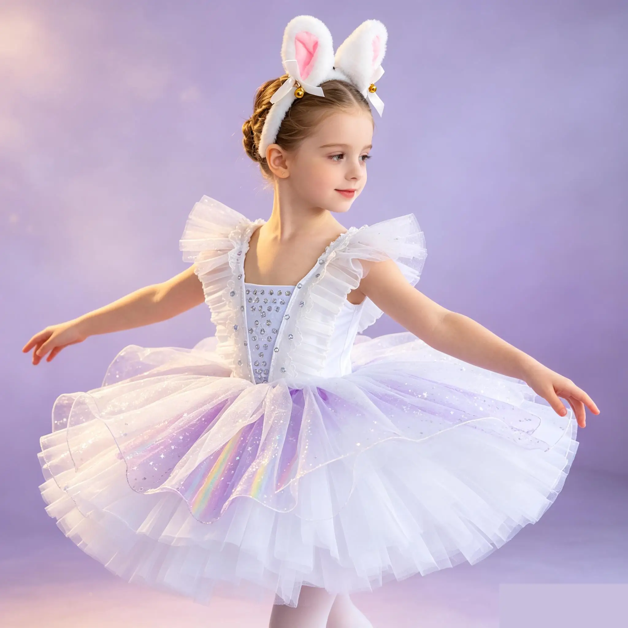 Kids Cat Ballet Costume Sparkly Star Tulle Tutu Dress Ruffle Off Shoulder Dance Dress Animal Cosplay Outfit Stage Performance