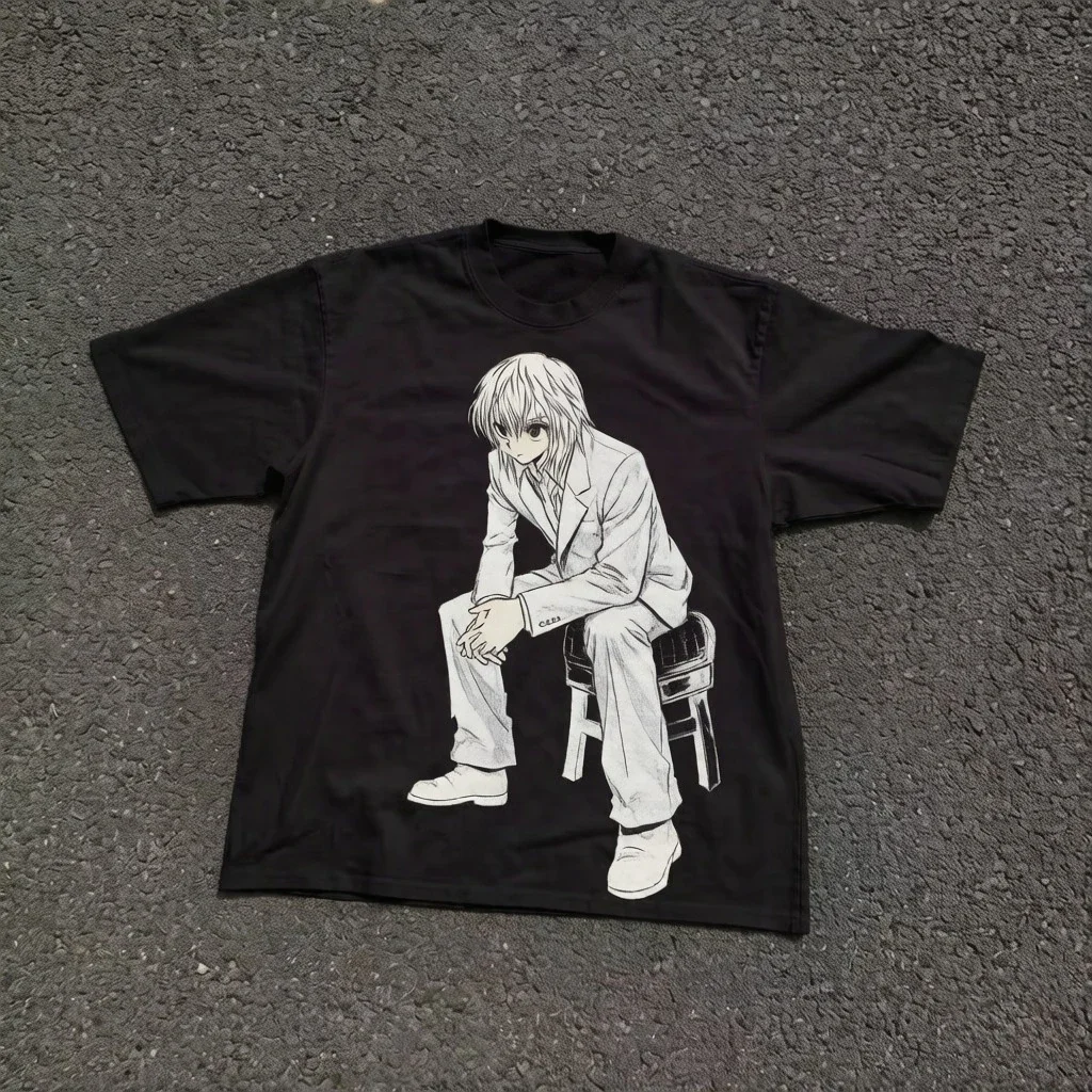 Anime Style Line Art Portrait Large Print Graphic T Shirt Men Women Short Sleeve Crew Neck Loose Casual Polyester Top