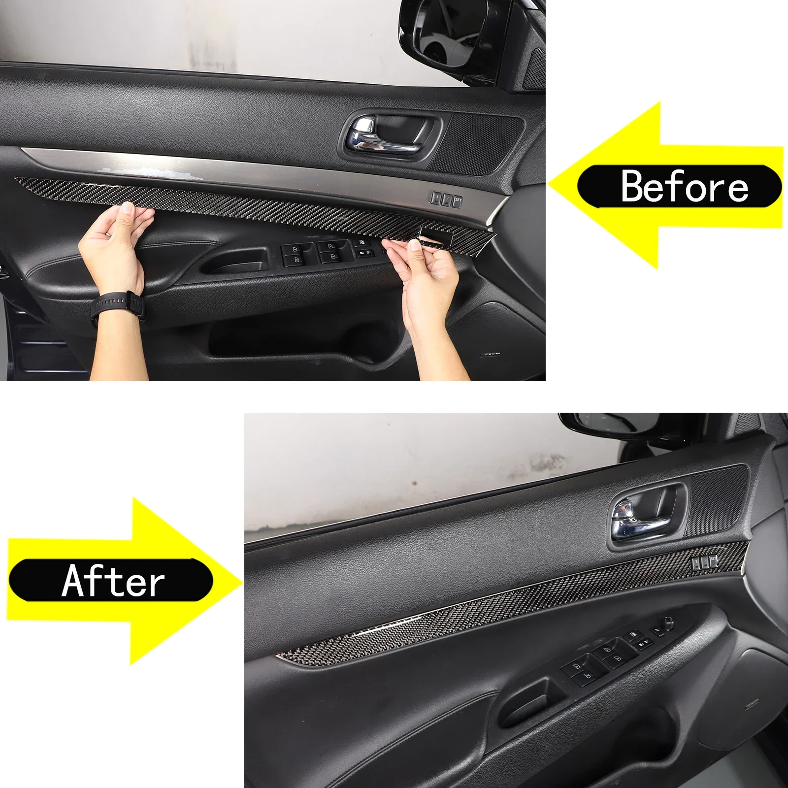 For Infiniti G25 G35 G37 2007-2013 Soft Carbon Fiber Car Inner Door Trim Strip Panel Trim Sticker Car Interior Accessories