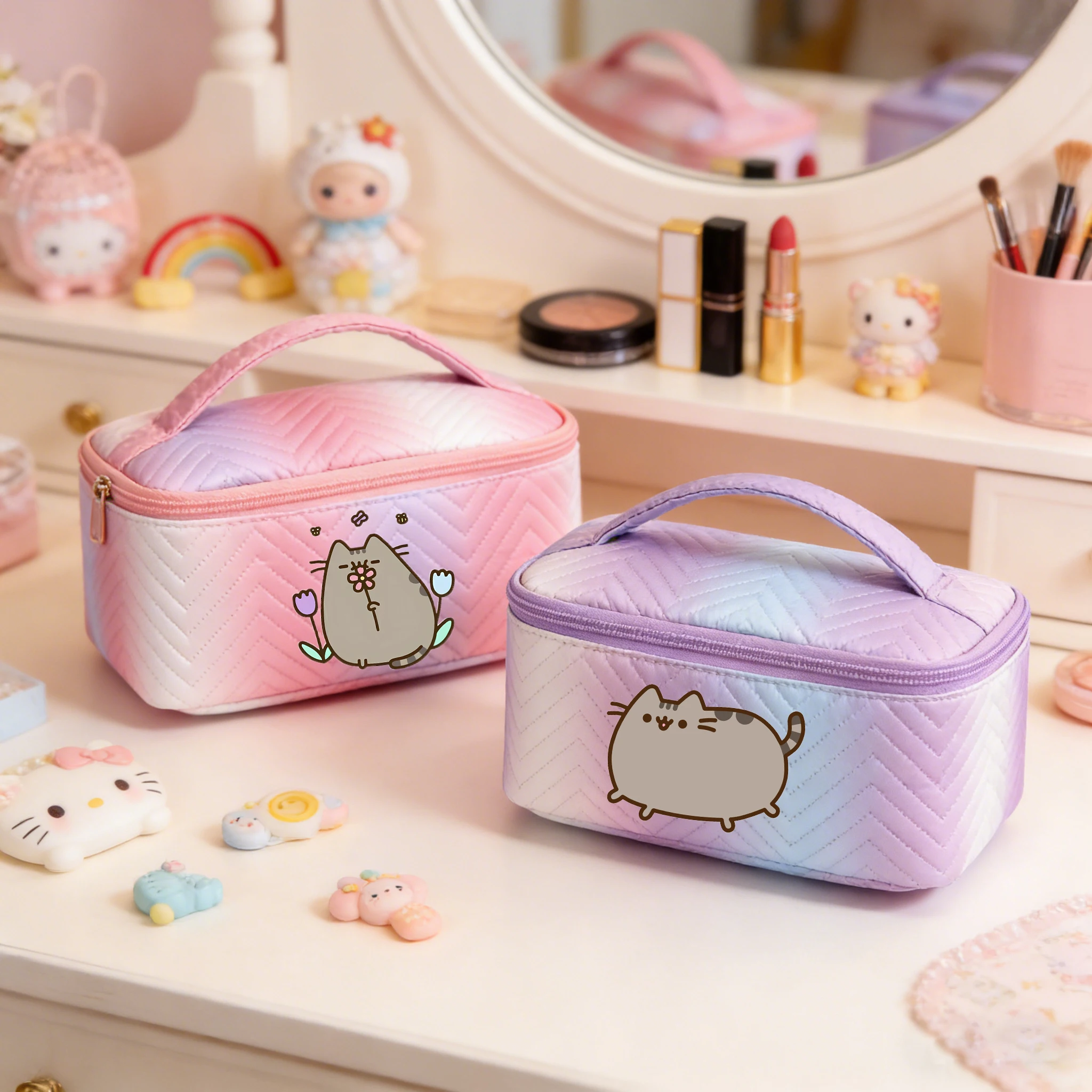 

Cute Pusheens Makeup Bag Large Capacity Cosmetic Organizer Anime Popular Portable Makeup Clutch Travel Toiletry Bag Stylish Gift