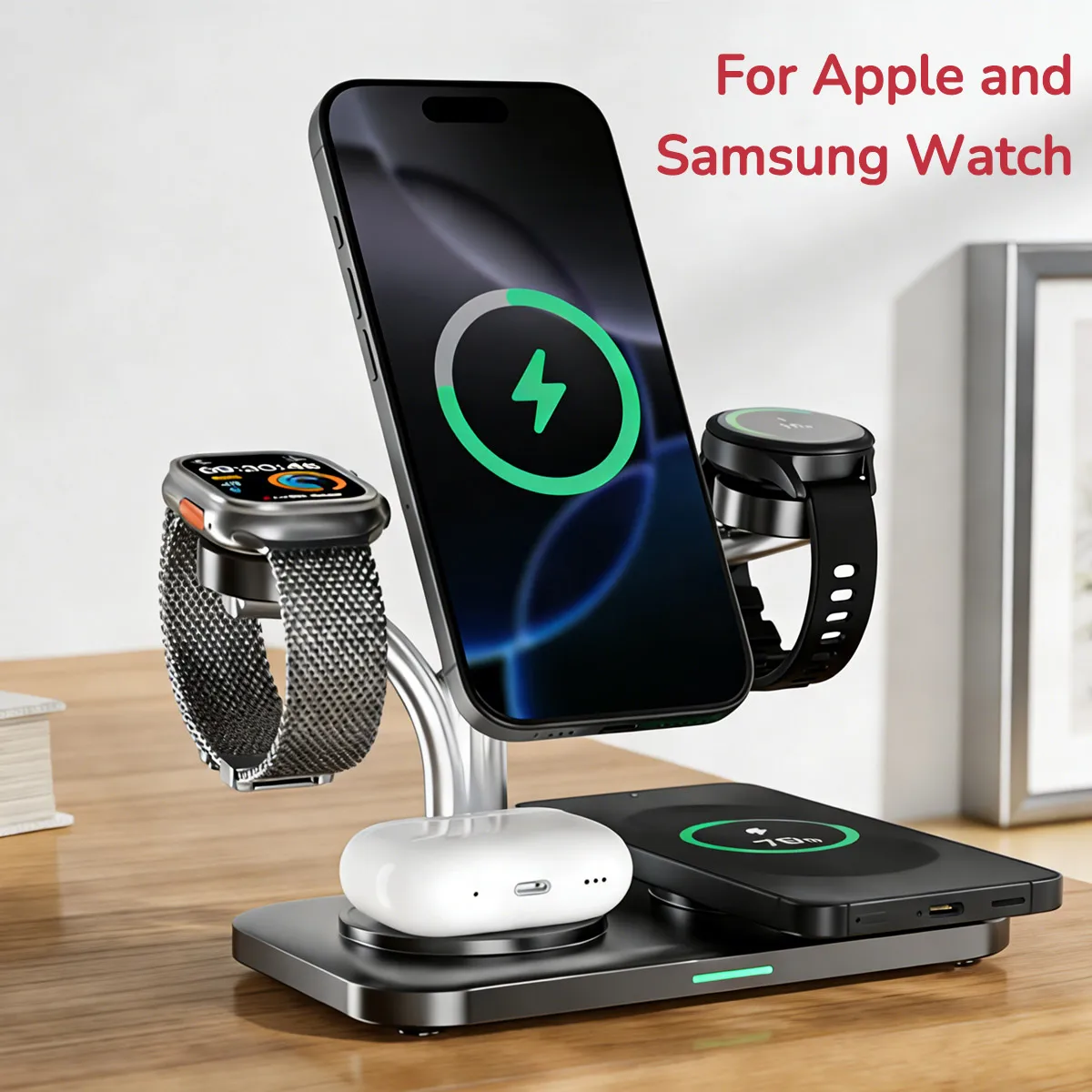 

Магнитное беспроводное зарядное устройство 5 в 1 для iPhone 17 ~ 12 Samsung Apple/Galaxy Watch Aipods Pro/Buds, быстрая зарядка для двойного телефона и часов