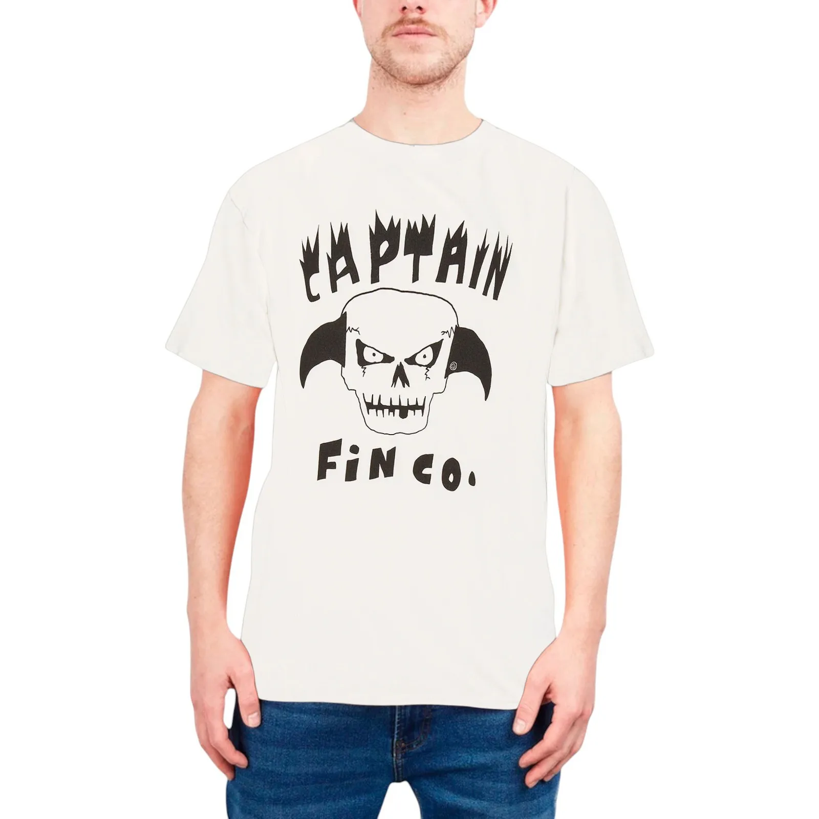Captain Fin Camisetas para hombre Twin Fin con estampado gráfico de calavera, camiseta de algodón de verano, color blanco
