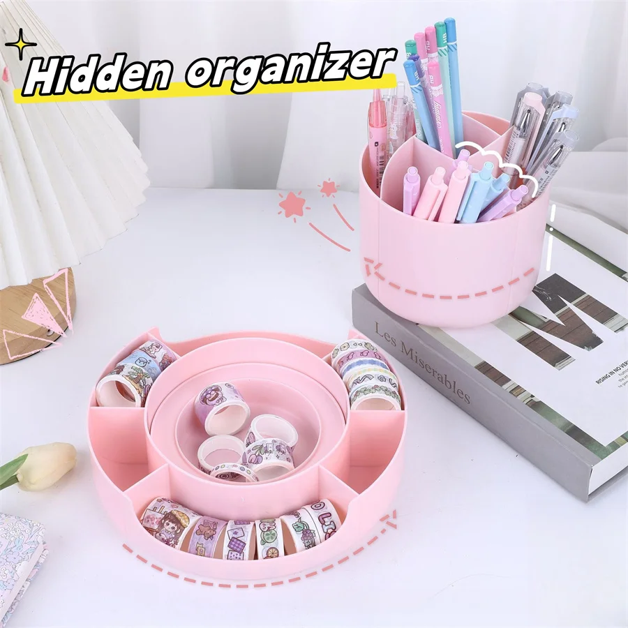 Grande capacidade Desk Pencil Storage Box, 360 ° Rotatable Pen Holder, 9 Grid Papelaria Organizer, Escola e Escritório Stand