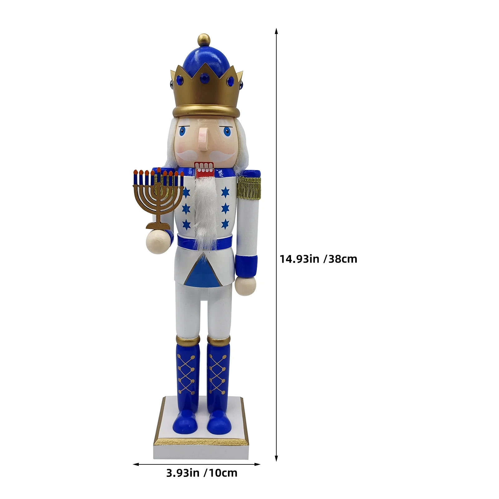 38cm azul e branco hanukkah quebra-nozes soldado de madeira ornamento tradicional decoração do feriado para prateleira lareira bandeja em camadas inverno