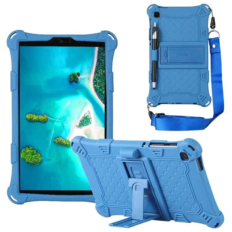

Kickstand Design PC + Silicone Protective Tablet Cover Case with Lanyard for Samsung Galaxy Tab A7 Lite 8.7-inch - Blue