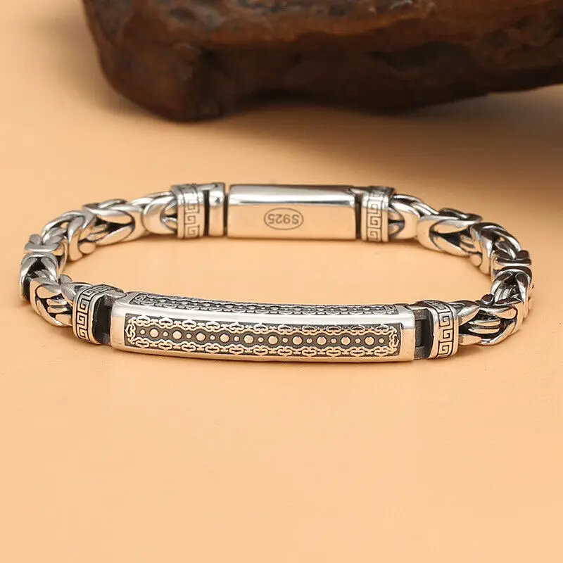 

Pure S925 Sterling Silver Link For Women Men 6mm Long Coin Tube Square Byzantine Link Bracelets 18 to 21cm Length