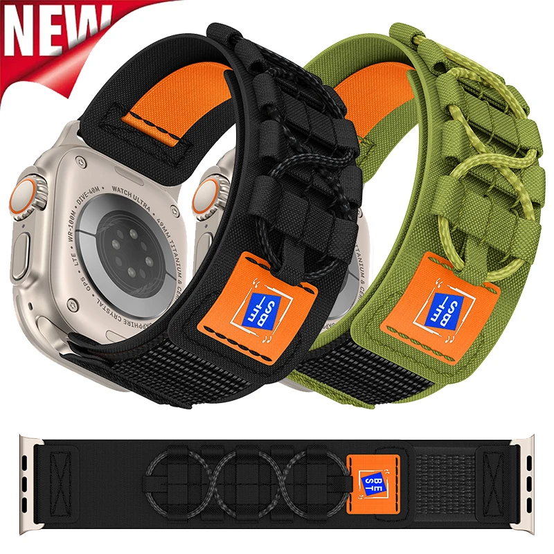 Tactical Braid Nylon Sports Strap for Apple Watch Band Ultra 2 49mm 46mm 45mm 44mm 42mm Loop Band for Iwatch 10 9 8 7 6 SE 5 4 3