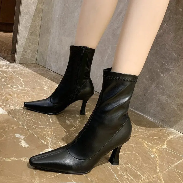 Zipper Winter Boots Lady Women Shoes Autumn Boots-Women Luxury Designer 2024 High Heel Rock Pointy Rubber Fashion Ankle White Ri