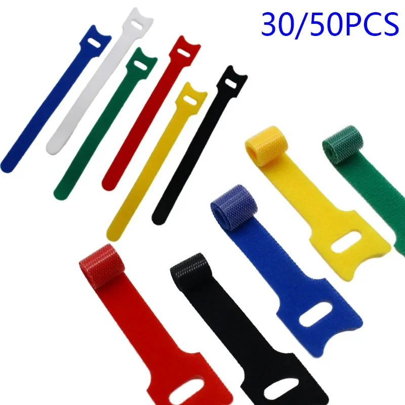 30pcs/50pcs Detachable Cable Ties Color Reusable Nylon Ties T-Type Cable Organizer
