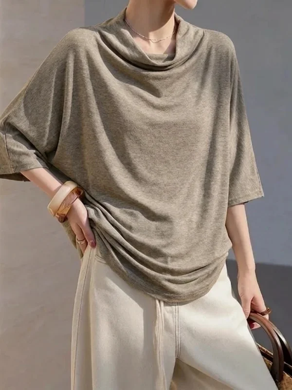 Ladies' Loose Fit Batwing Sleeve T-Shirt Short Sleeve Commuter Style plus Size Summer New Arrival Cover Belly Casual Top