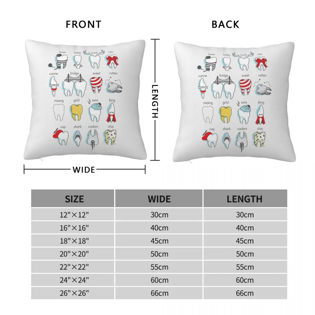 Dental Dentist Teeth Tooth Square Pillowcase Polyester Linen Velvet Creative Zip Decorative Room Cushion Cover