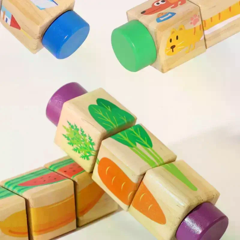 1Pcs Animal Colour Shape Cognition Toys 3D Wooden Jigsaw Puzzle Rotating Puzzle Building Blocks Kid Early Education Toy