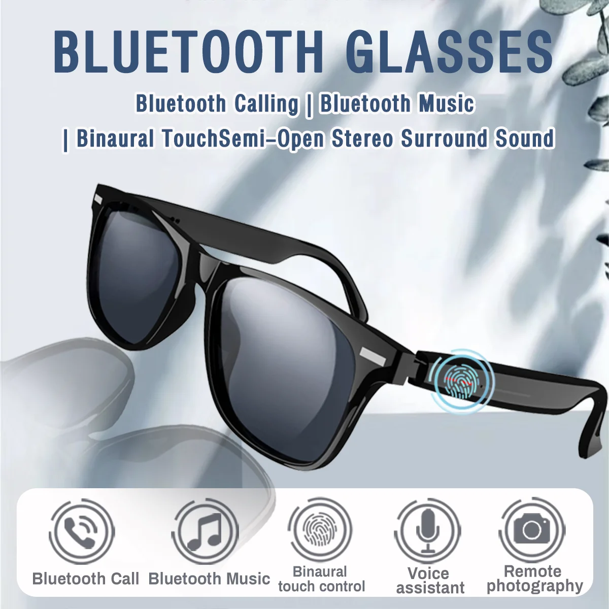 

Новые умные очки, солнцезащитные очки с беспроводным Bluetooth-вызовом, встроенный микрофон, динамики, сенсорный и голосовой помощник, музыкальное спортивное стекло