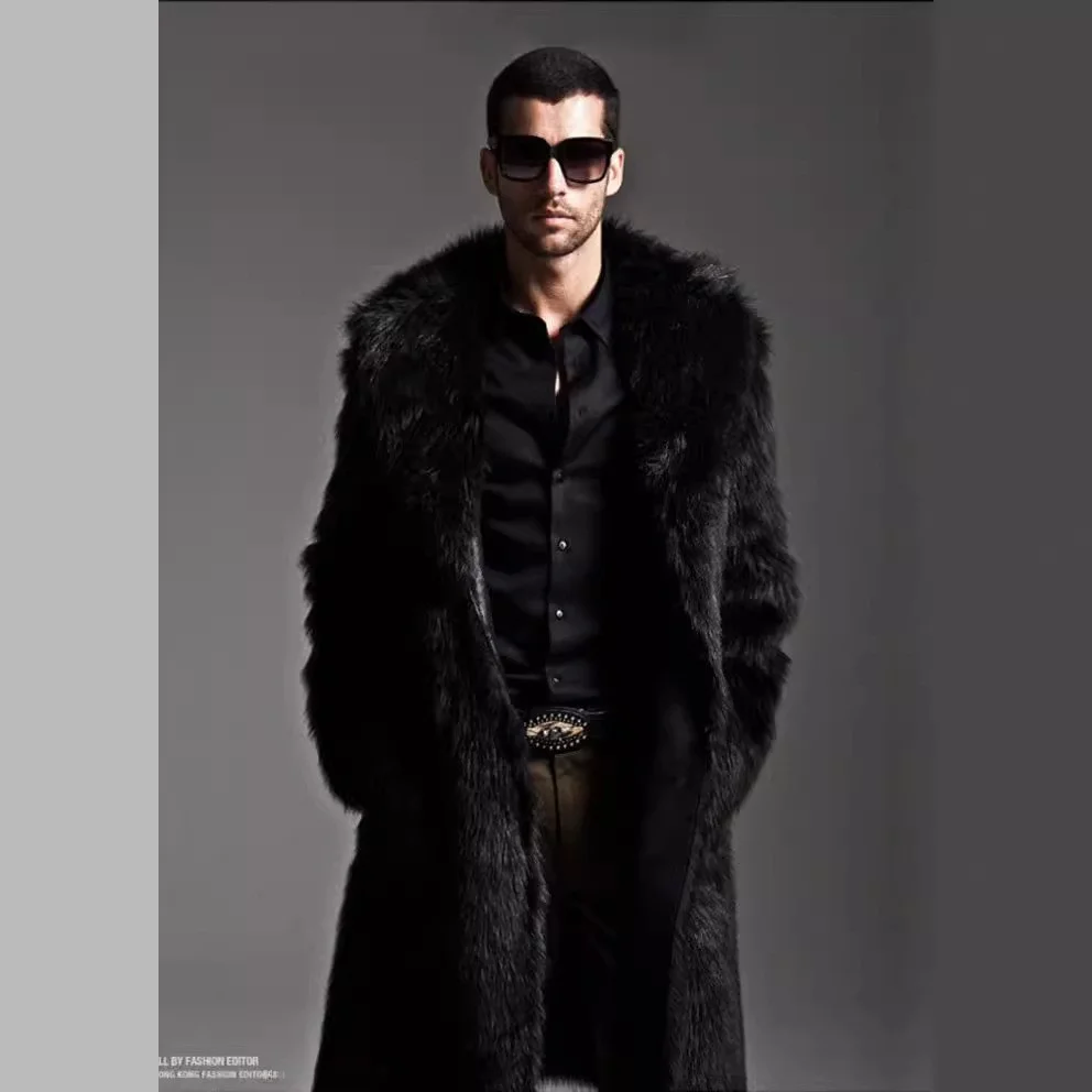 

Мужское длинное пальто из искусственного меха с воротником-стойкой, повседневное, больших размеров, молодежное, стильное, верхняя одежда