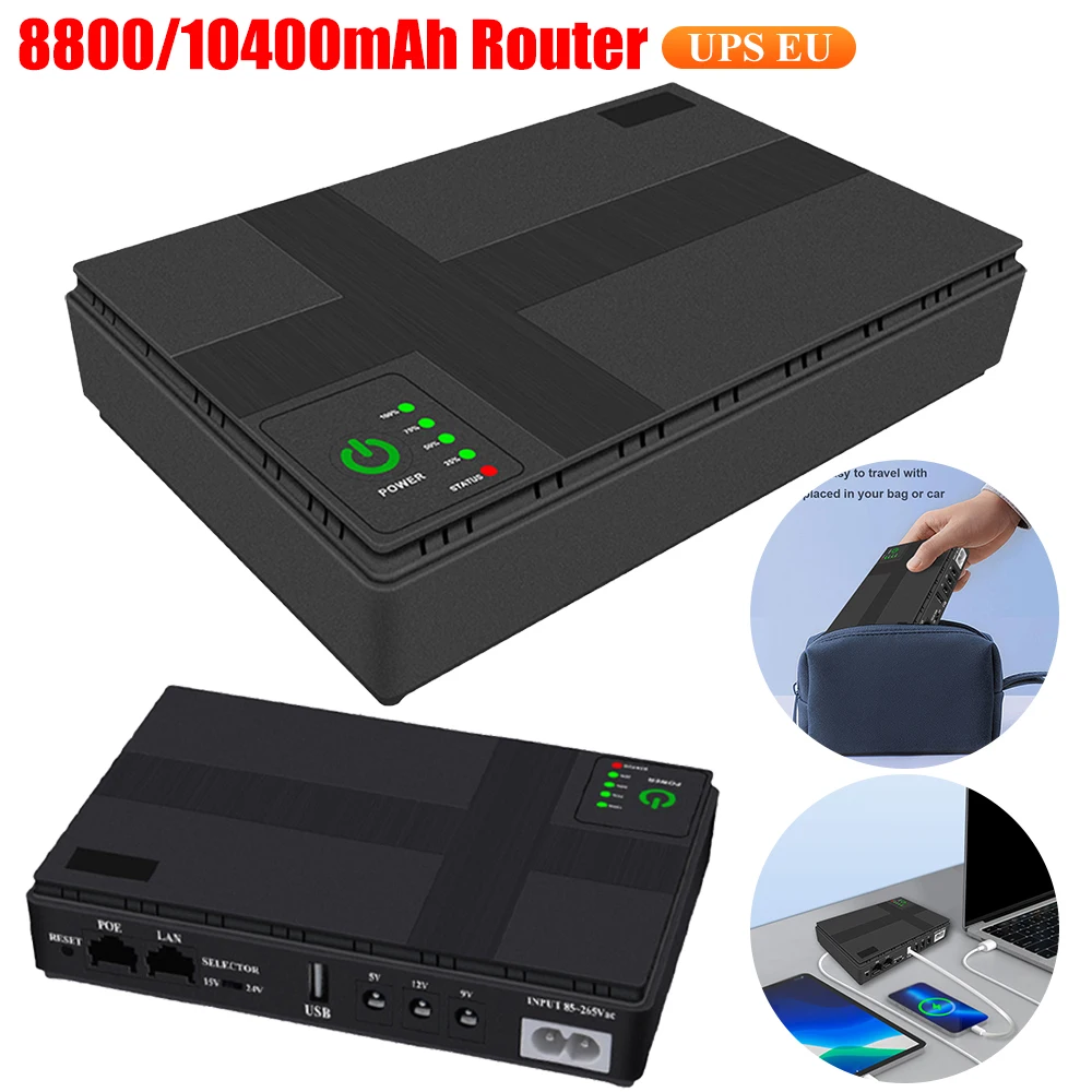 85-265V Router 8800/10400mAh Mini Portable Route USB 5V 12V Optical Cat Monitor Backup Uninterruptible DC 18W UPS EU Plug