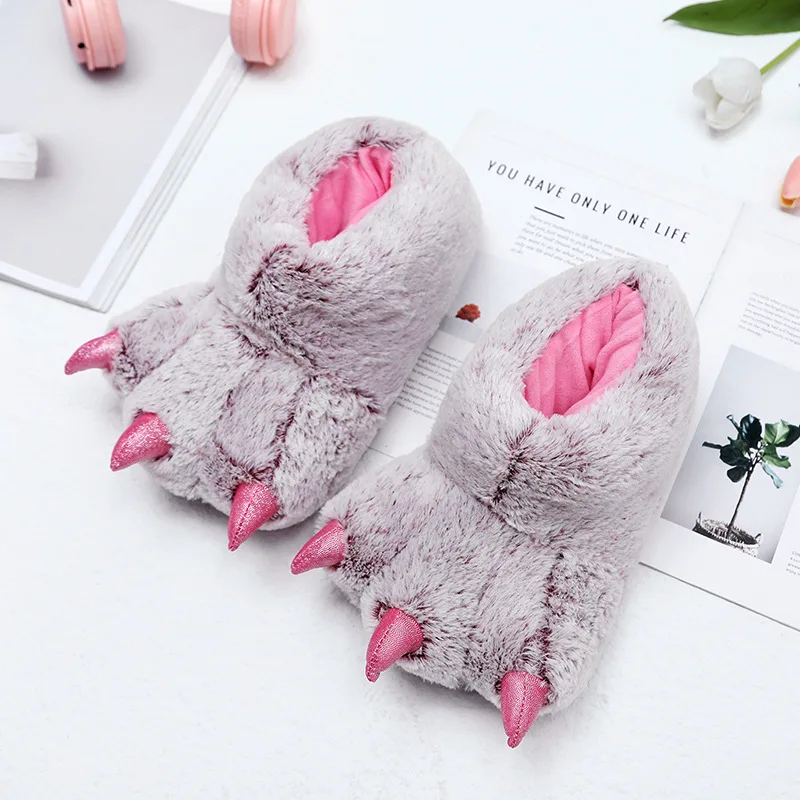 Winter Warm Soft Indoor Floor Slippers Creative Animal Paw Slipper Unisex Funny Cartoon Dinosaur Claw Plush Slides for Children