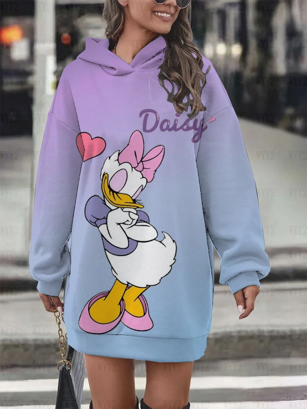 New Disney Donald Duck Daisy Hoodie Dress Sweatshirt Fashion Sweatshirt Sweatshirt Dress Printed Women\'s Hoodie Sweatshirt Dress